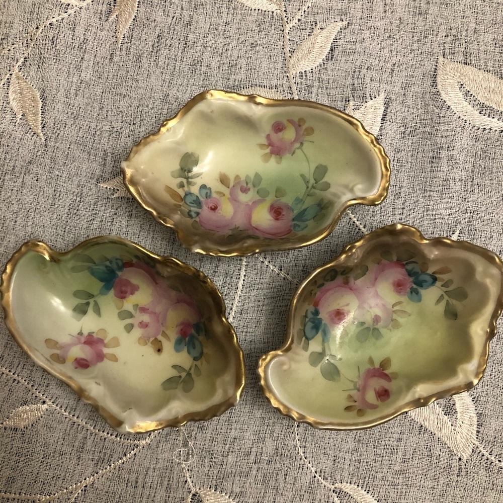 Vintage Hand painted Rose China Dishes - set of 3